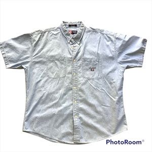 Chaps Ralph Lauren Mens Size XL Shirt Blue 100% Cotton Short Sleeve Button Up